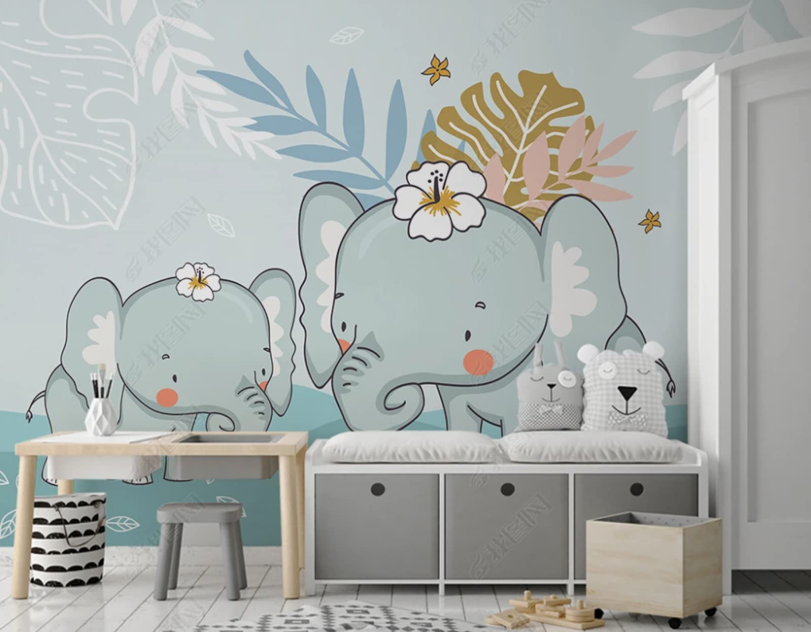 Papier peint intissé chambre d'enfant haut de gamme motif éléphant 200x140