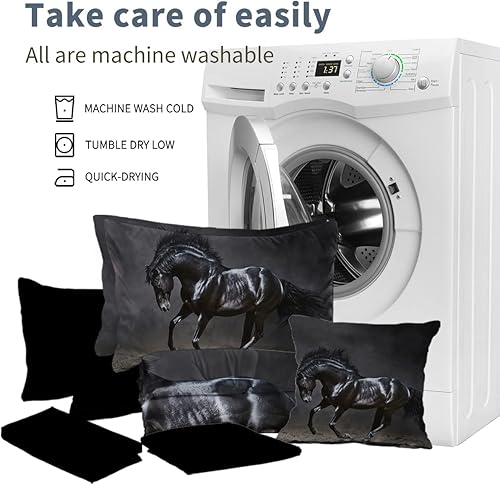 Miniatura 7 de Juego de edredón de caballo al galope, ropa de cama suave tamaño Queen, juego de edredón de 8 piezas con sábanas, fundas de almohada, almohada