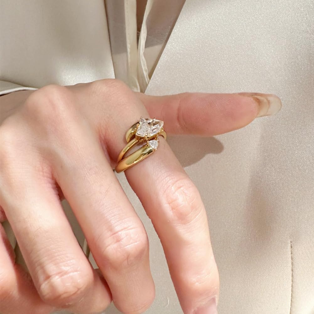 BG&WLing 2 Pieces 18K Gold Plated Crystal Ring Set for Women Stackable Non Tarnish Gold Rings with Cubic Zirconia Dainty Adjustable Open Twist Eternity Band - Image 3