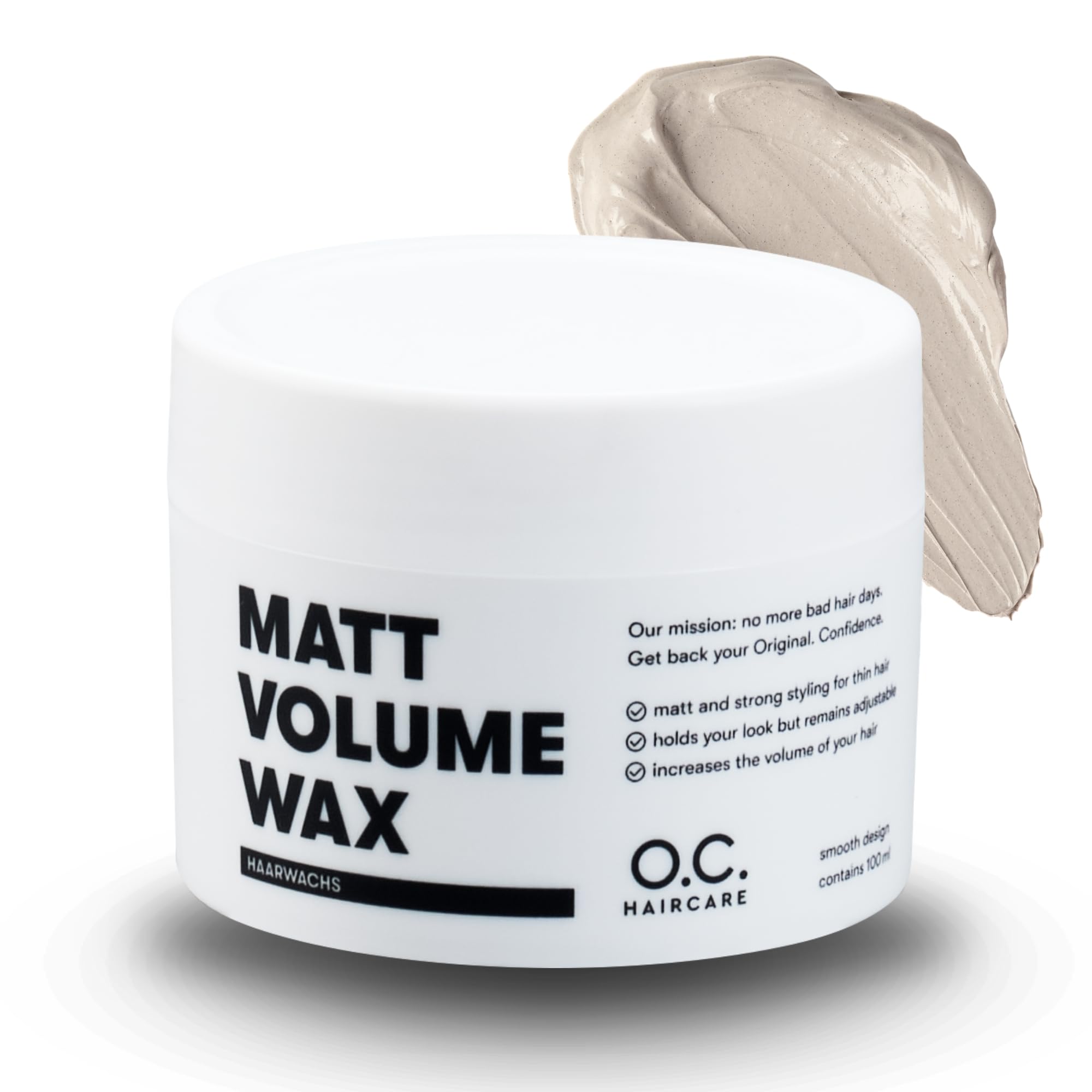O.C. HAIRCARE Cire de volume mate – Cire capillaire forte volume pour homme – Test sans risque de 30 jours – Structure mate, brillance saine et tenue forte – Sans collage – Idéal pour les cheveux fins