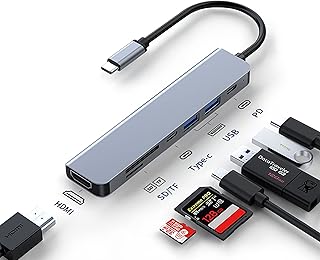 7 in 1 USB C Multiport Adapter Hub with 100W Power Delivery Port, 4K HDMI, USB 3.0 and 2.0 Ports, USB-C Ports and SD/TF Card Reader, Compatible with MacBook Pro, iPad Pro, Laptops and Smartphones