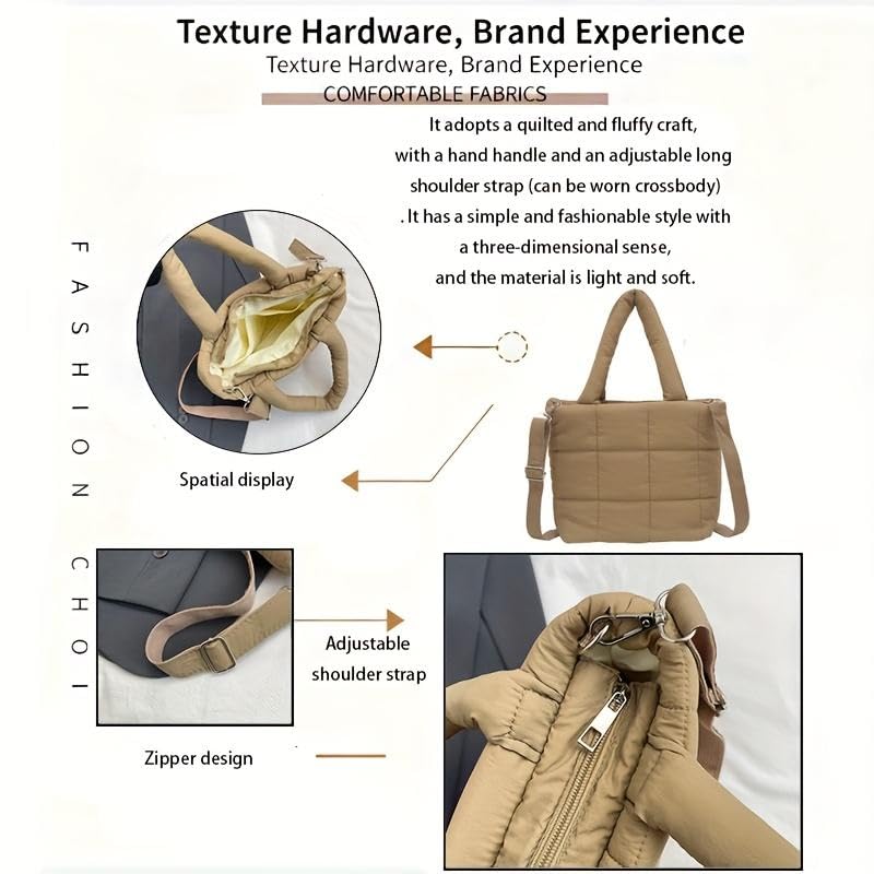 Image of WEMOL Premium Quilted Super Soft Tote Bag for Women (Quilted Tote - Brown) | Lightweight | Adjustable shoulder strap | Multiple inner pockets | Large Capacity Tote Bag