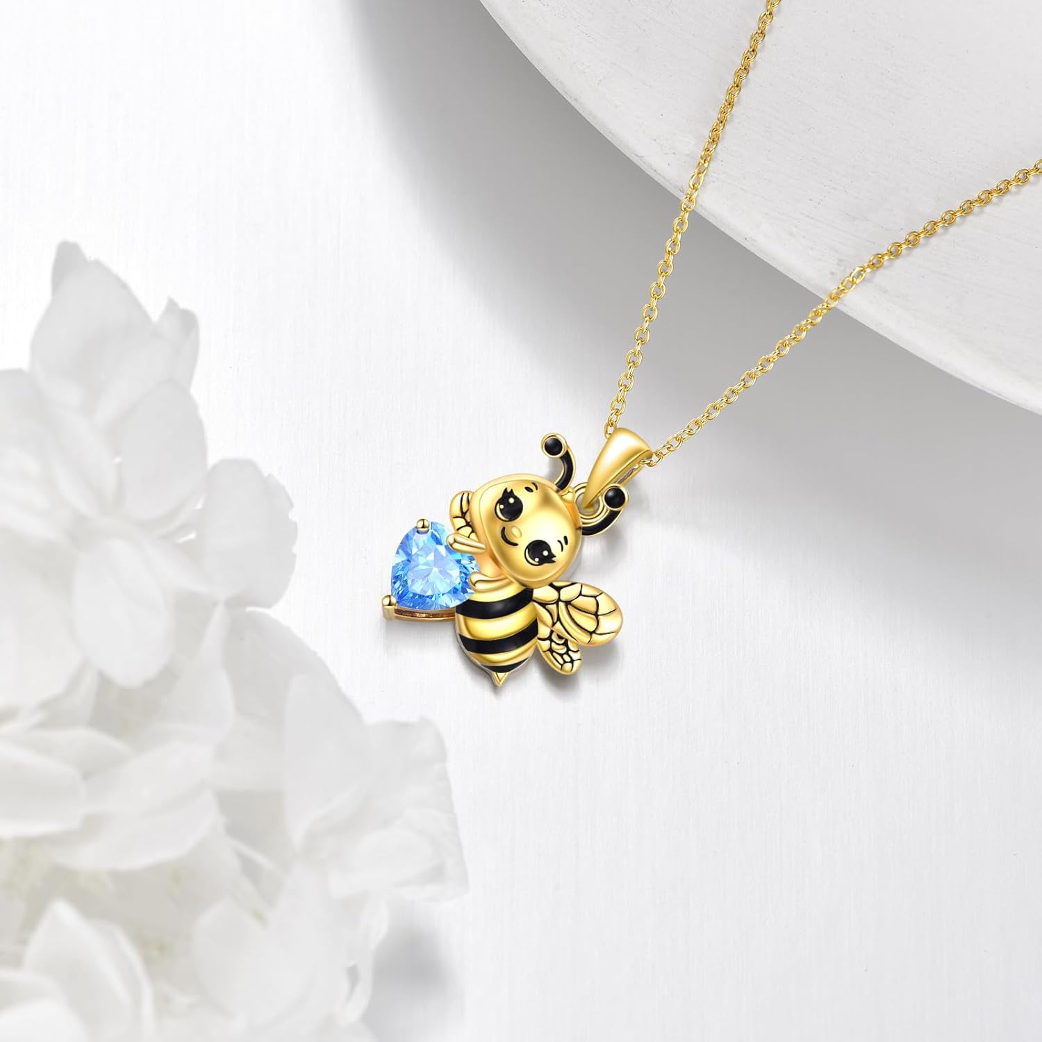 Cat/Bee/Dolphin/Unicorn/Penguin/Bat/Bear/Dog/Rabbit with Heart Cubic Zirconia Necklace Cute Animal Pendant Jewelry Gift for Women Men - Image 4