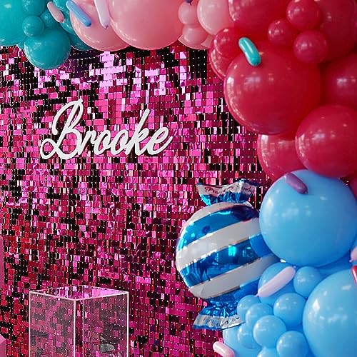 Image of COKAOBE Hot Pink Shimmer Wall Backdrop, 36PCS Square Sequin Shimmer Backdrop Panel, Photo Backdrops for Birthday, Anniversary, Wedding, Graduation & Bachelorette Party Decoration