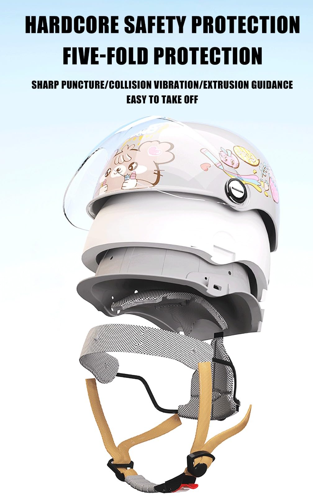 Casco Da Moto Aperto Per Bambini Con Visiera Parasole, Casco Jet Da Moto Per Bambini Omologato ECE 22.06, Casco Da Ciclomotore Per Bambini E Bambine Dai 3 Ai 12 Anni