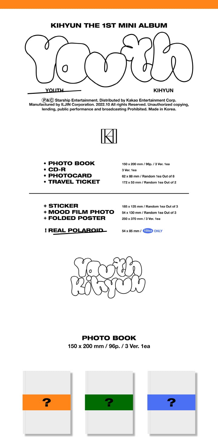DREAMUS KIHYUN YOUTH 1er Mini álbum CD + libro de fotos + tarjeta fotográfica + billete de viaje + calcomanía+POB + seguimiento (juego de 3 versiones)