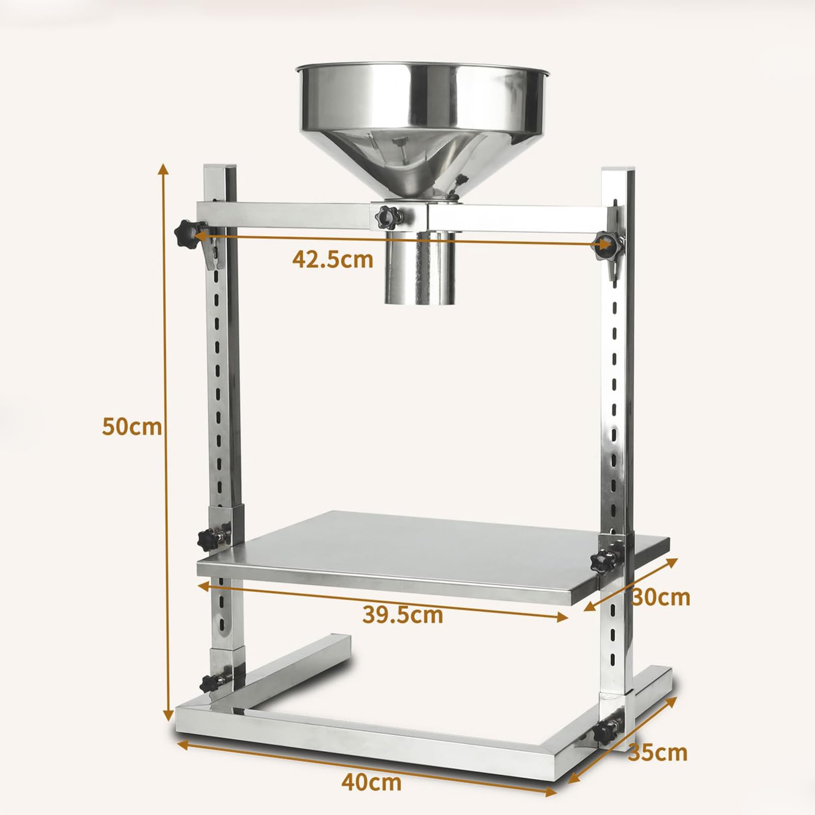 Embudo de Dispensación de Gran Diámetro con Plataforma Elevadora | Doble Soporte, Base de Alta Capacidad de Carga, Tolva de Alimentación de Acero Inoxidable para Envasado de Polvos(1.4cm)