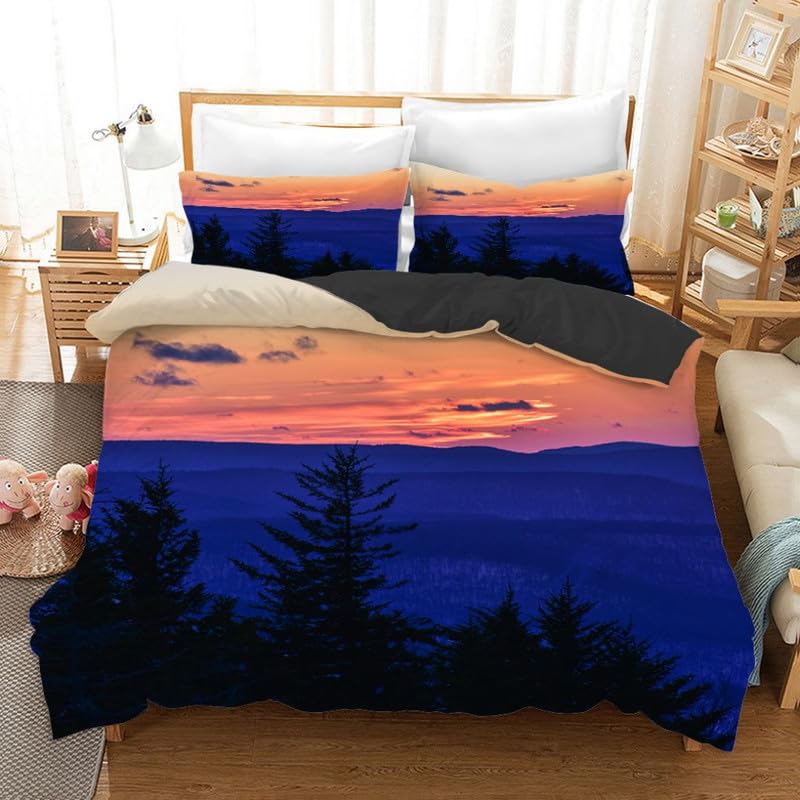 Housse de couette 90x190 bleu marine paysage avec taie 65x65