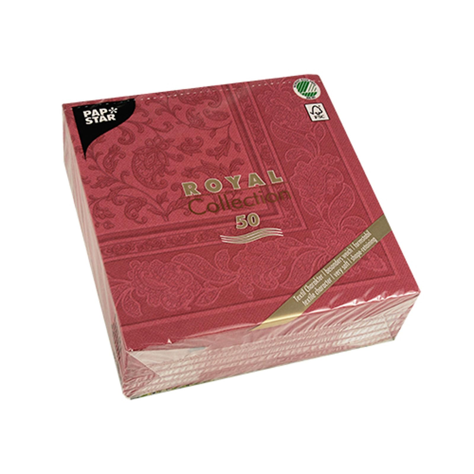 PAPSTAR 250 Premium Servietten ROYAL Collection 1/4-Falz 40 cm x 40 cm Bordeaux Ornaments hochwertig