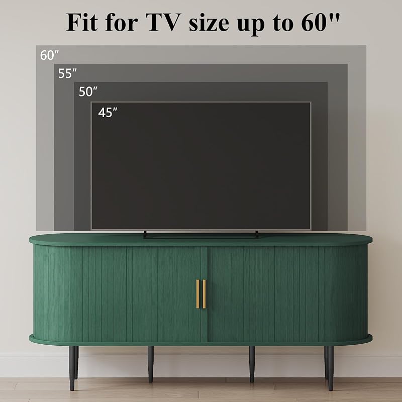 ARTPOWER 55" Modern TV Stand with Sliding Doors for TVs up to 60", Green image 5