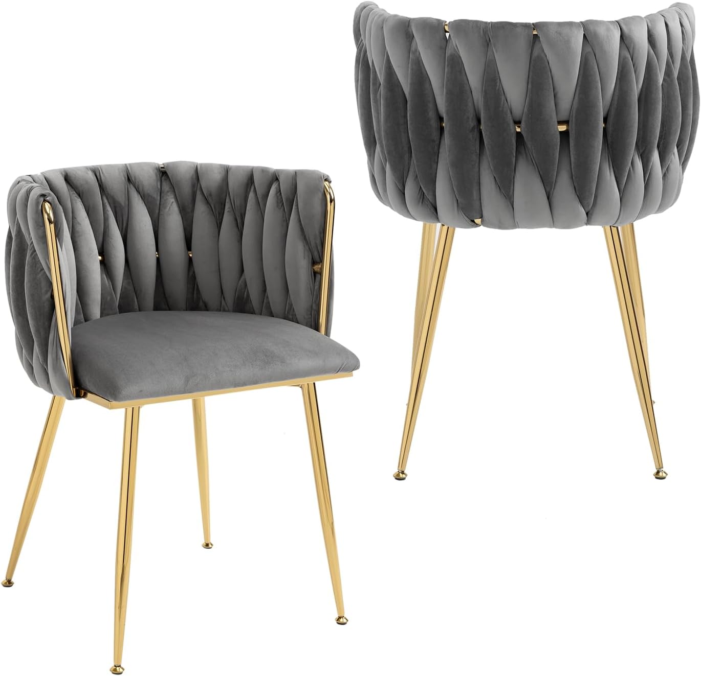 Nrizc Woven Dining Chairs Set of 2, Velvet with Gold Legs