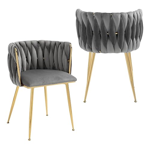 Nrizc Woven Dining Chairs Set of 2, Velvet Upholstered Dining
