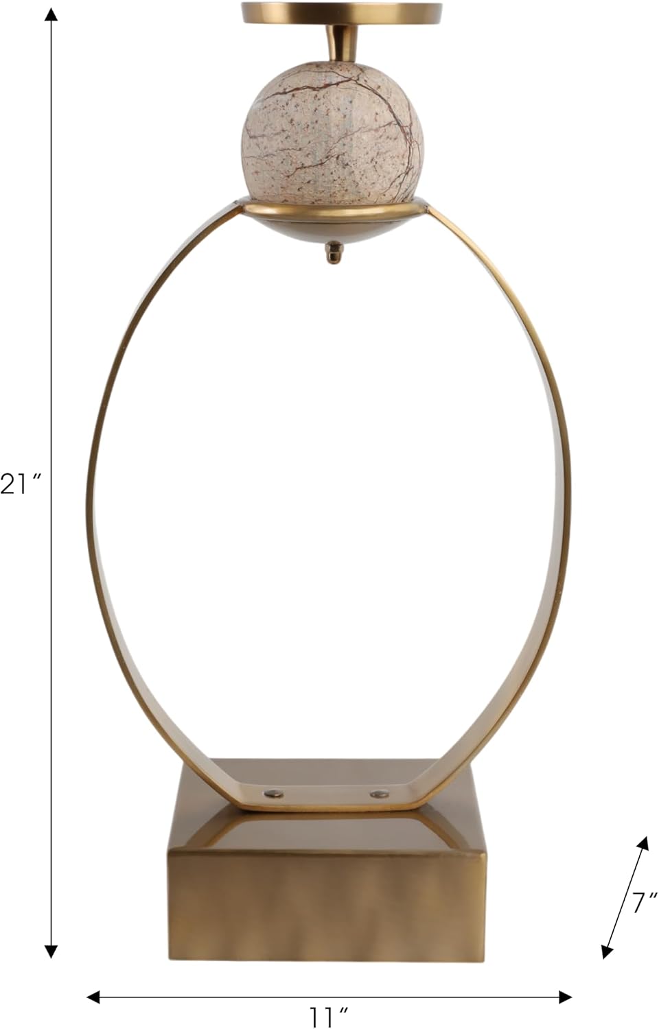 Sculptural Candle Holder with Marble Sphere Accent - Elegant Pillar Candlestick Holder for Table Centerpiece or Entryway Table Decor - Decorative Home Decor Accent for Living Room Styling - 21" Gold