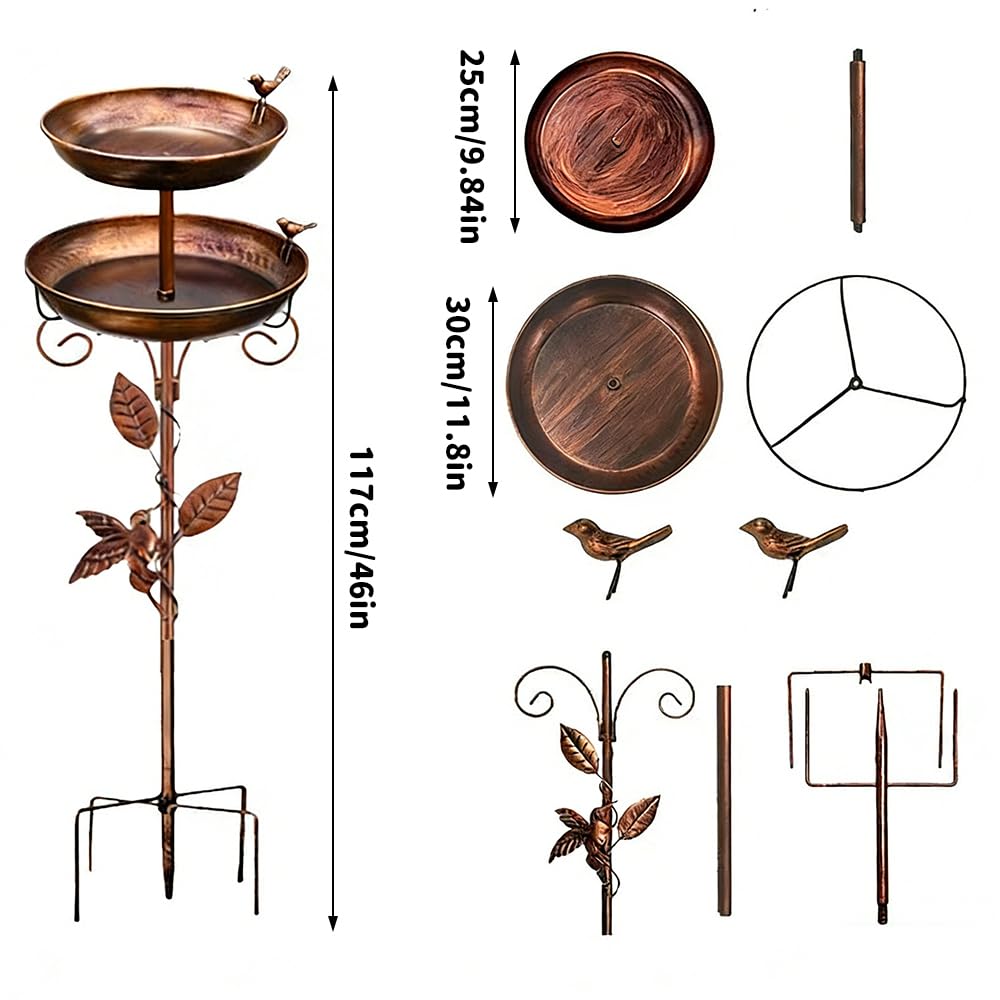SKIKHN Comedero y Bebedero para Pájaros Exterior,117CM Metálico Bebedero para Pájaros de Pie,Baño para Pájaro para Jardín,Comedero Pajaro Exterior con Pie,Altura Baño Aves Estilo Retro Decoración — view 2
