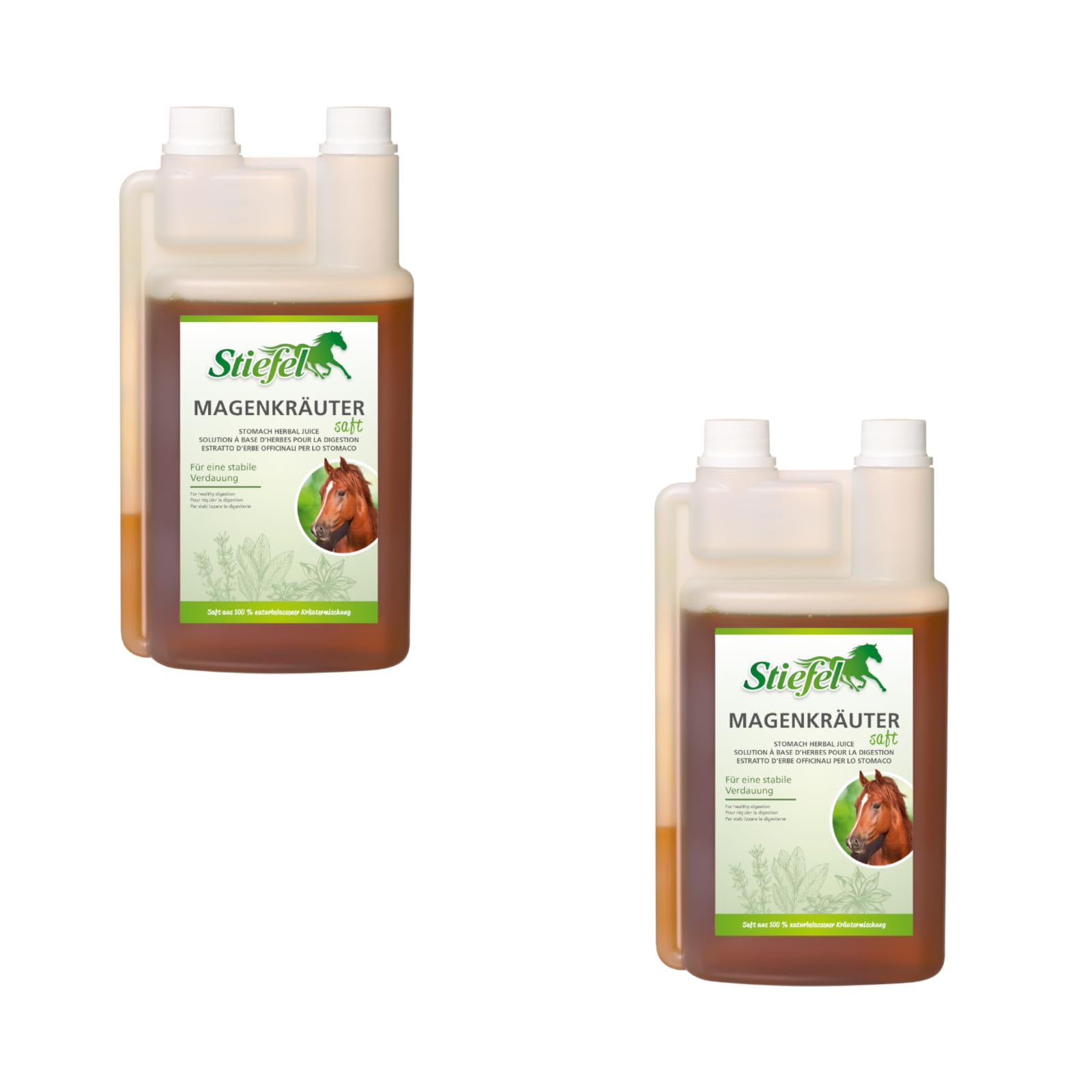 Stiefel Zumo de Hierbas gástricas | Paquete Doble | 2 x 1 L | Complemento líquido para Caballos | para Ayudar con Problemas estomacales y digestivos | Sin colorantes
