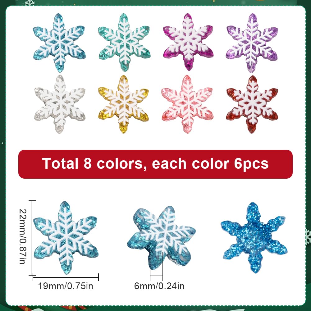 SUNNYCLUE 48Pcs 8 Colors Snowflake Cabochons Bulk Christmas Resin Charm White Red Blue Winter Xmas Decoration Snowflakes Flatback Mini Charms for Scrapbooking Art Crafts Jewellery Making Accessories - Image 2
