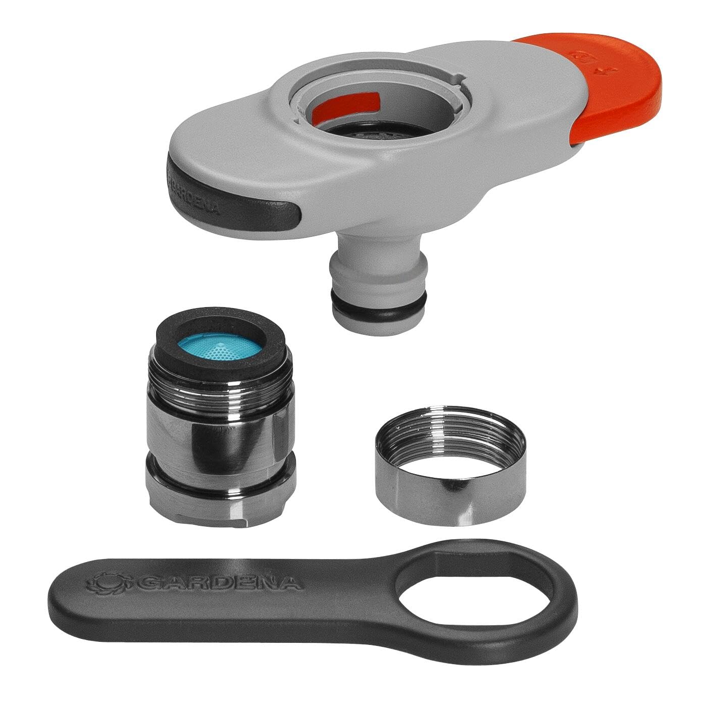 Gardena tap Connector for Indoor taps: Connection for Indoor taps, Including Adapter for Aerator Head, Spanner for Easy Fitting, for Kitchen and Bathroom (18210-20) [Energy Class A+]