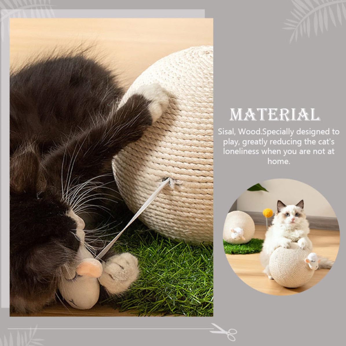 HANABASS Pelota Rascadora para Gatos, Juguete de Garras Abrasivas de Sisal y Madera, Resistente al Desgaste Desprender Fibras, Forma de Bola, para Gatos y Gatitos, Decoración del Hogar