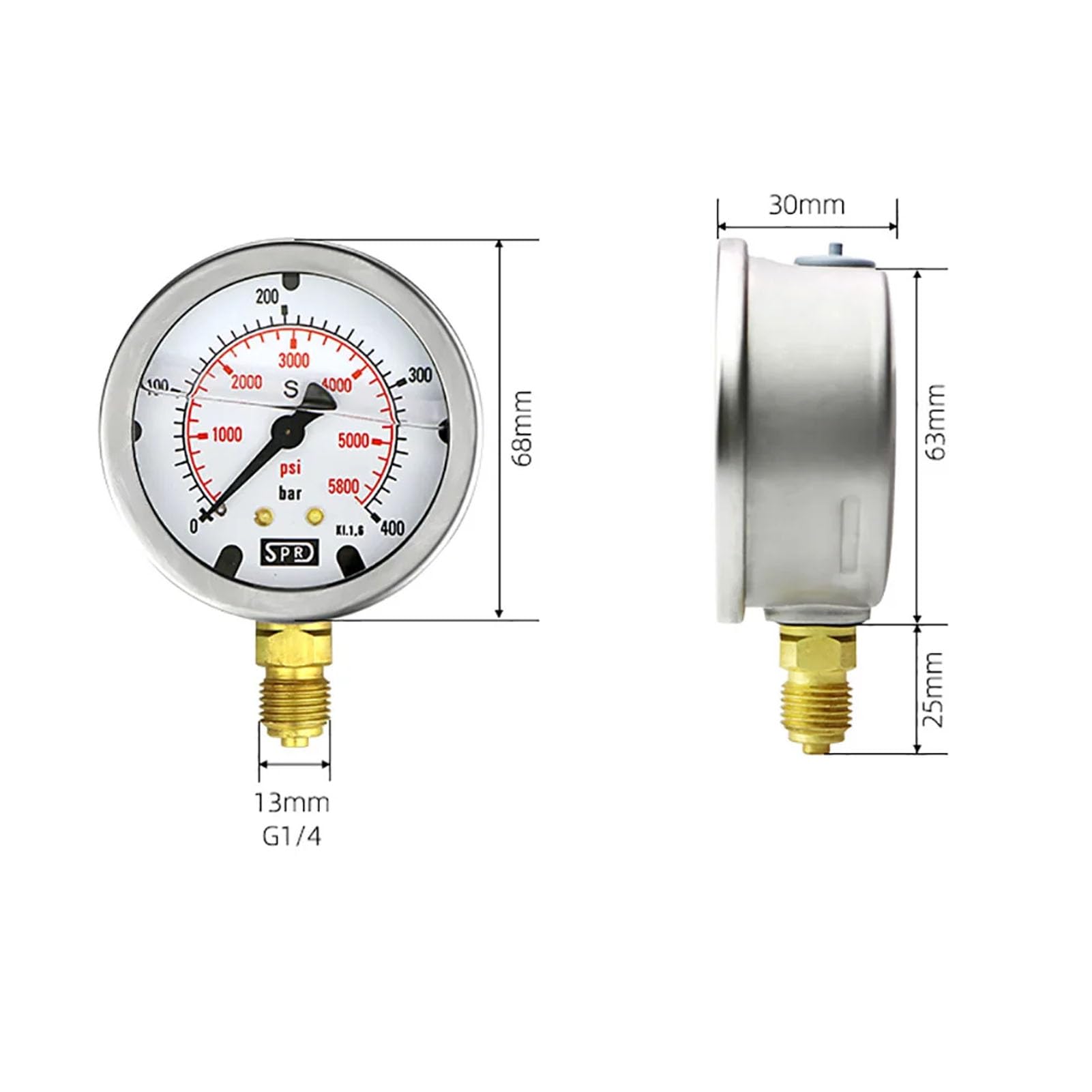 Toplionace Manómetro de Prueba de Presión Hidráulica para Excavadoras de 0 a 600 Bar con Manguera de 1,5 M | Medidor de Presión para Bombas de Maquinaria Pesada | Escala Radial Doble