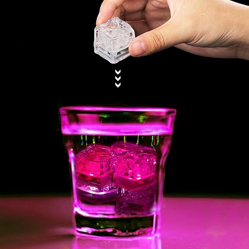 Miniatura 6 de Cubos de hielo iluminados a granel, 200 cubos de hielo LED rosas para bebidas, cubo de brillo impermeable IP67 reutilizable, luces de hielo