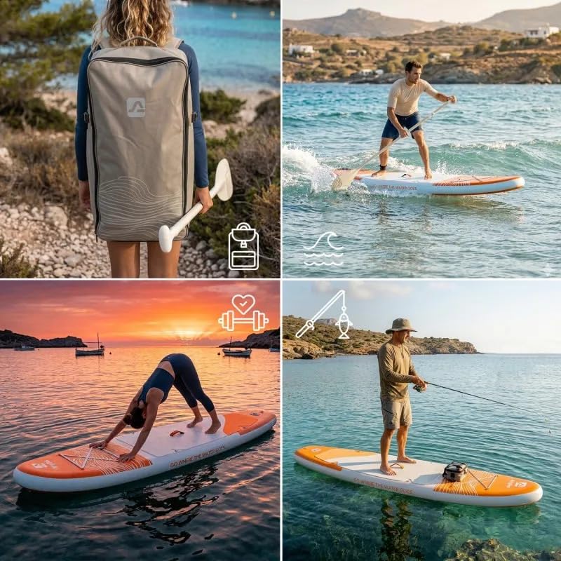 Aufblasbares Paddle Airgliss 11.0 für bis zu 2 Personen (max. 170 kg) | Erwachsene und Kinder | stabil und hochwertig | komplett mit allem Zubehör: Paddel, Schwelle, Tasche, Flügel, Leine