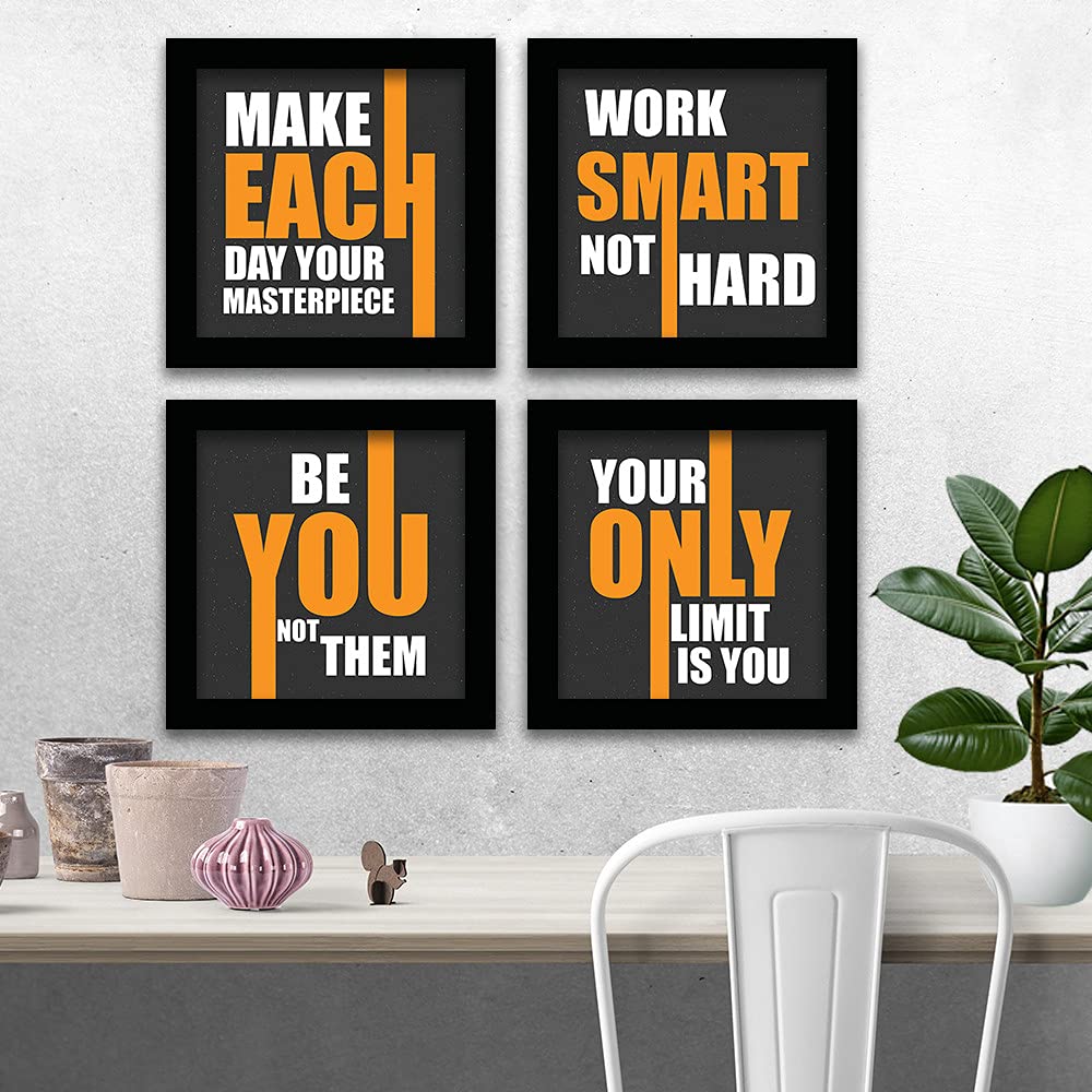 BANGERZ Motivational Quotes Framed Wall Poster - Quotes Framed Poster for Home And Office - Motivational Wall Paintings For Living Room (11 x 11 inch) Set Of 4, Multi 2