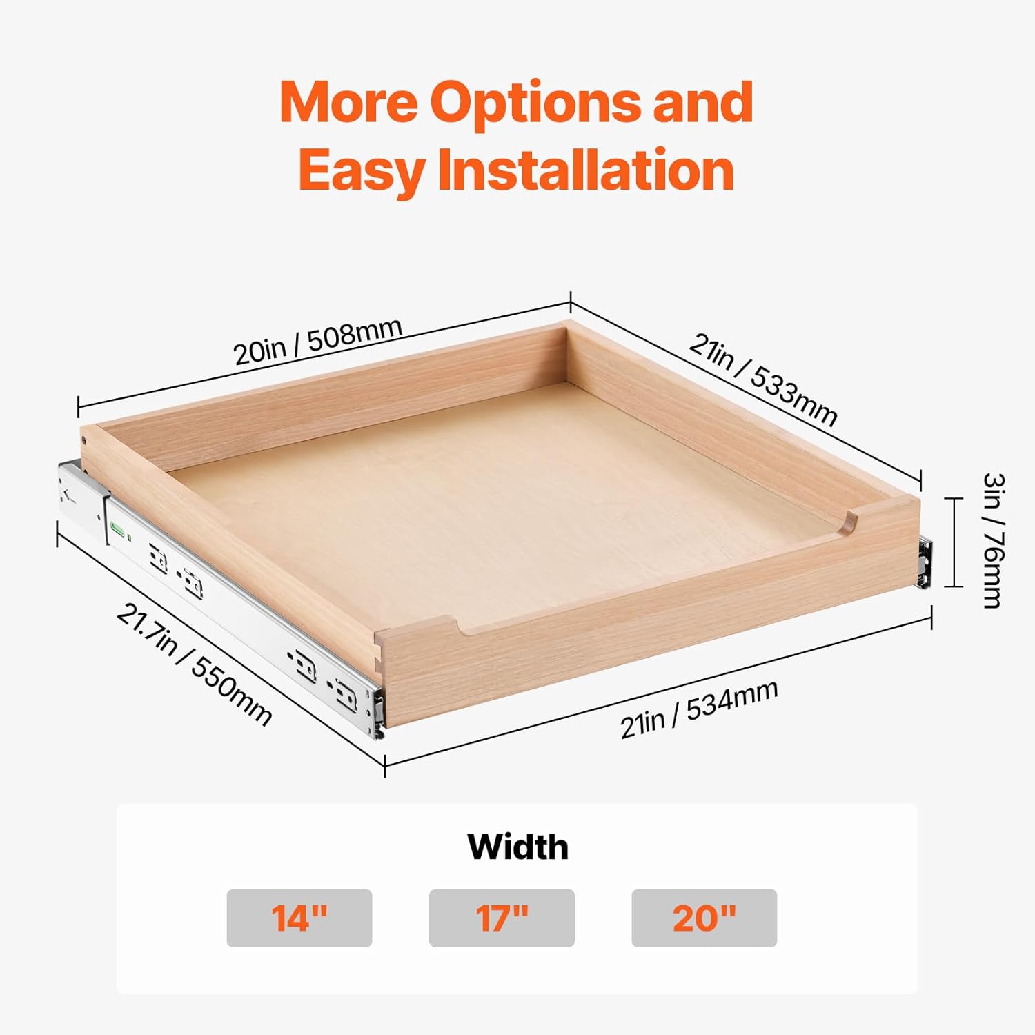 VEVOR Pull Out Cabinet Organizer, 20"W x 21"D Cabinet Drawer, Soft Close Slide out Shelf, Heavy-Duty Sliding Wood Drawer, Bottom and Side Assembly Base Cabinet Organization for Kitchen Pantry Bathroom - Image 7