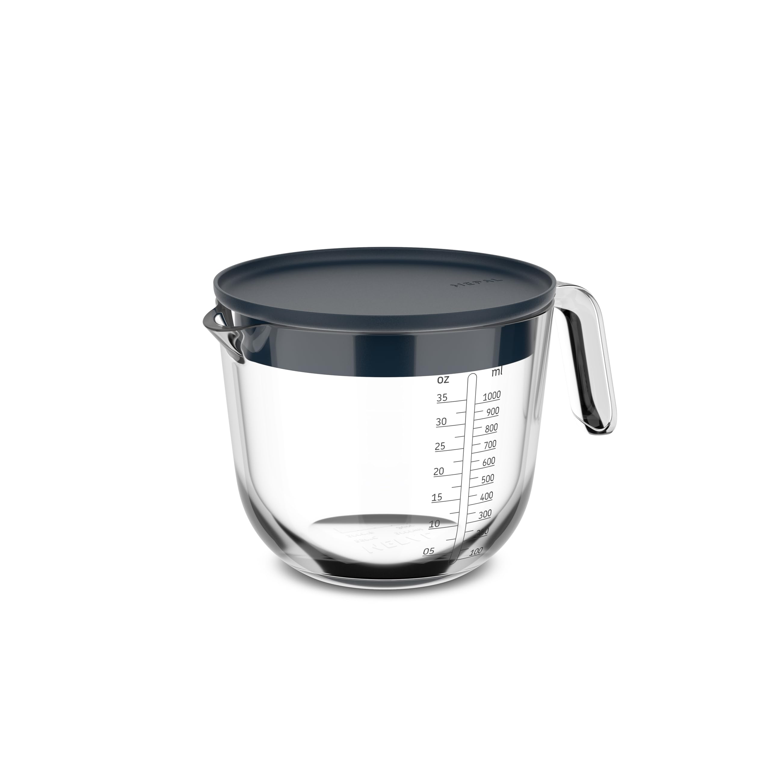Mepal - Glass Measuring Jug with Lid Chef it - Easy-to-read engraved Scale - Microwave & Oven Safe (Without Lid) - Dishwasher Safe - 1000 ml - Navy
