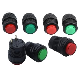 5pcs Push Button Switch with Light, Jog Reset, self-Locking Switch, Round red and Green R16-503 A/AD/B/ 4 feet 2 feet 16MM503A Green Cover,5 PCS
