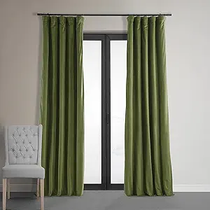 HPD Half Price Drapes Signature Velvet Thermal Blackout Curtains for Living Room 120 Inch Long (1 Panel) Rod Pocket Insulated Blackout Curtains for Bedroom Window Curtains, 50W x 120L, Basque Green