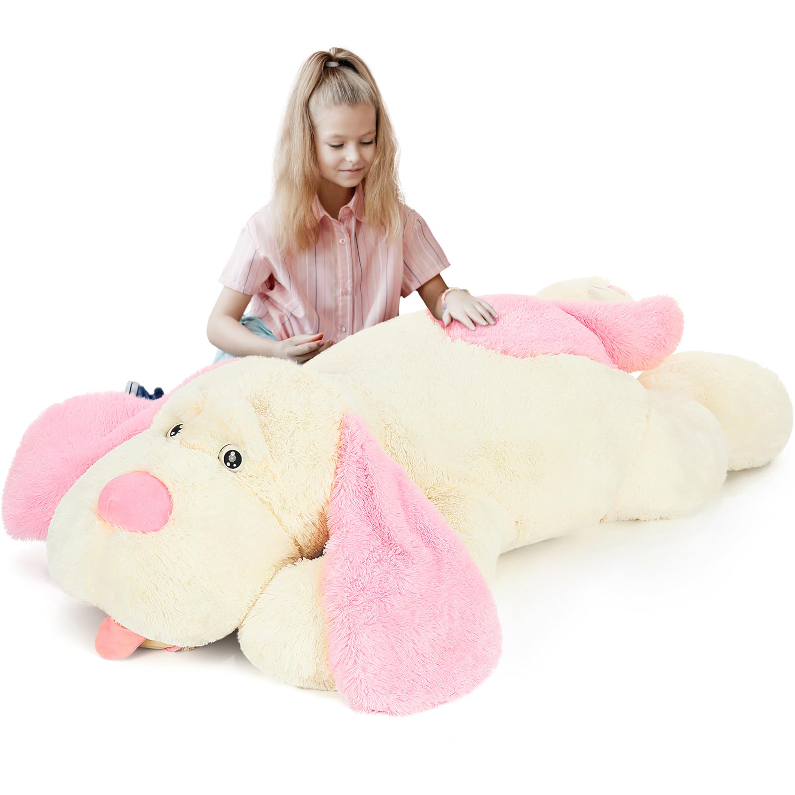 Giant Dog Stuffed Animals, 51inch Large Stuffed Dog Plush Soft Big Pillow Gifts for Kids,Girls, Boys, Pink