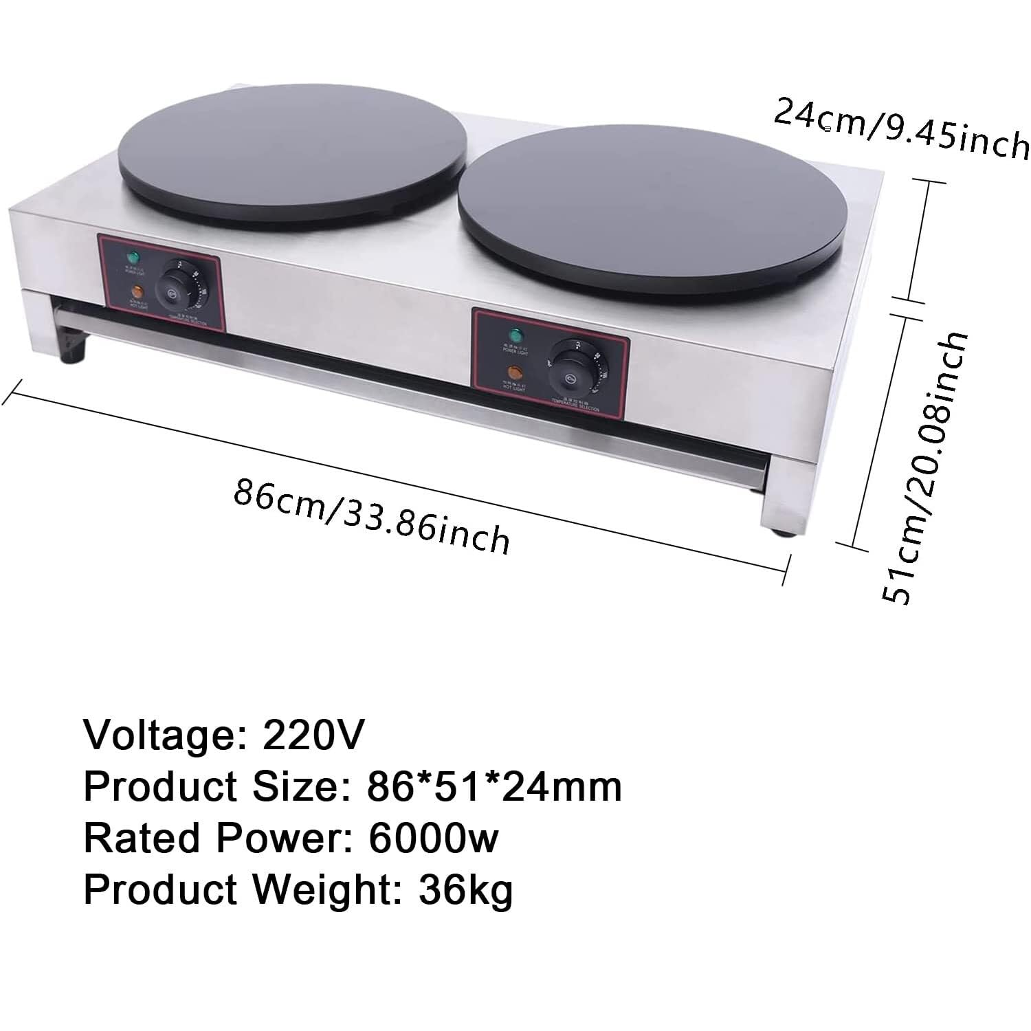 UMJIGF Non-Stick Electric Crepe Maker, 16in Round Commercial Pancake Maker, Adjustable Temperature for Blintzes, Eggs, Tortilla, 3000W/6000W,6000W