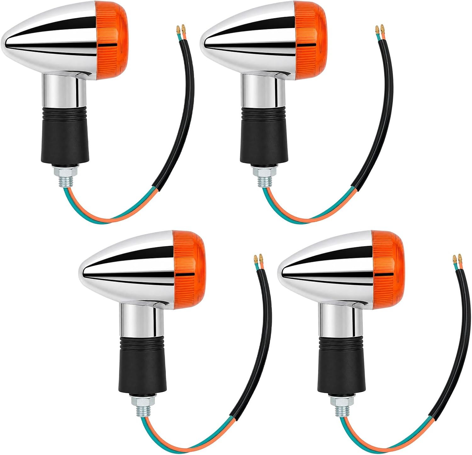 4 PCS Motorcycle Turn Signal Lights, Bullet-Shaped Motor Front & Rear Signal Light, 12V Brightness LED Indicator Bullet Amber Light Replacement for Most Motorcycles