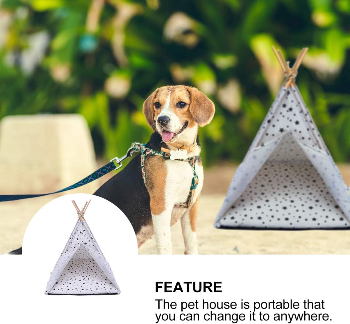 Pet Teepee, Portable Pet Tents for Small Dogs or Cats, Puppy Bed Washable Dog or Cat Houses with Cushion(White,)