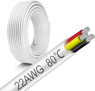22 Gauge Electrical Wire 3 Conductor, 50FT 22 AWG Stranded Low Voltage LED Cable, 22/3 Tinned Copper Hookup Wire, Insulated 3 Wire Cable, Flexible Power Wire for LED Lamp Lighting Strip Automotive