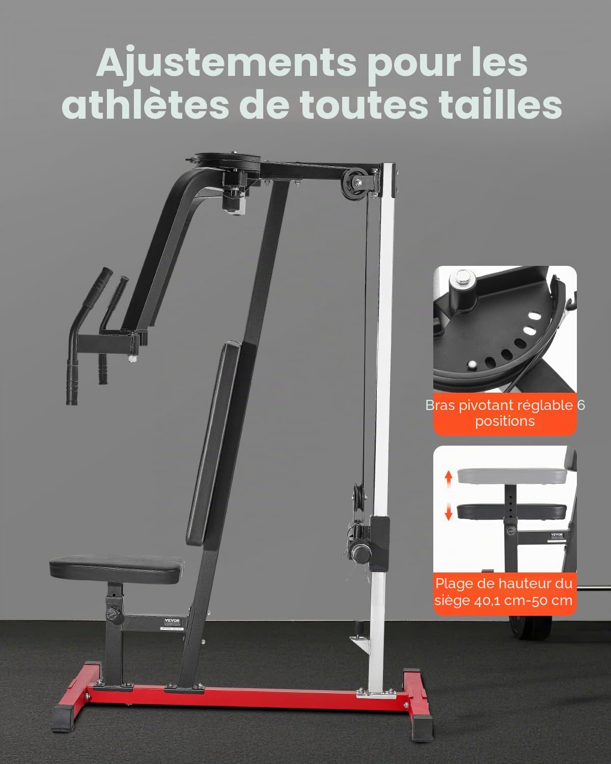 VEVOR Appareil de Musculation Écarté Incliné et Écarté Inversé, Presse Pectoral Réglable, Capacité de 204 kg, Équipement d’Entraînement pour Poitrine, Dos, Deltoïde Arrière et Épaules, Gym Domicile