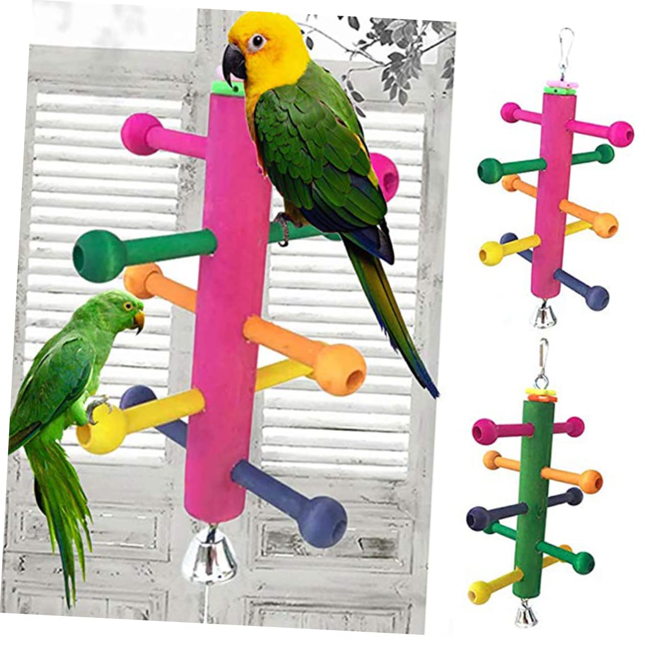 BESPORTBLE 3pezzi Scala Rotante Legno Per Uccelli Gioco Da Arrampicata Per Pappagalli e Altri Uccelli Accessori Per Gabbie Gioco Di Masticazione e Avventura Colori Casual