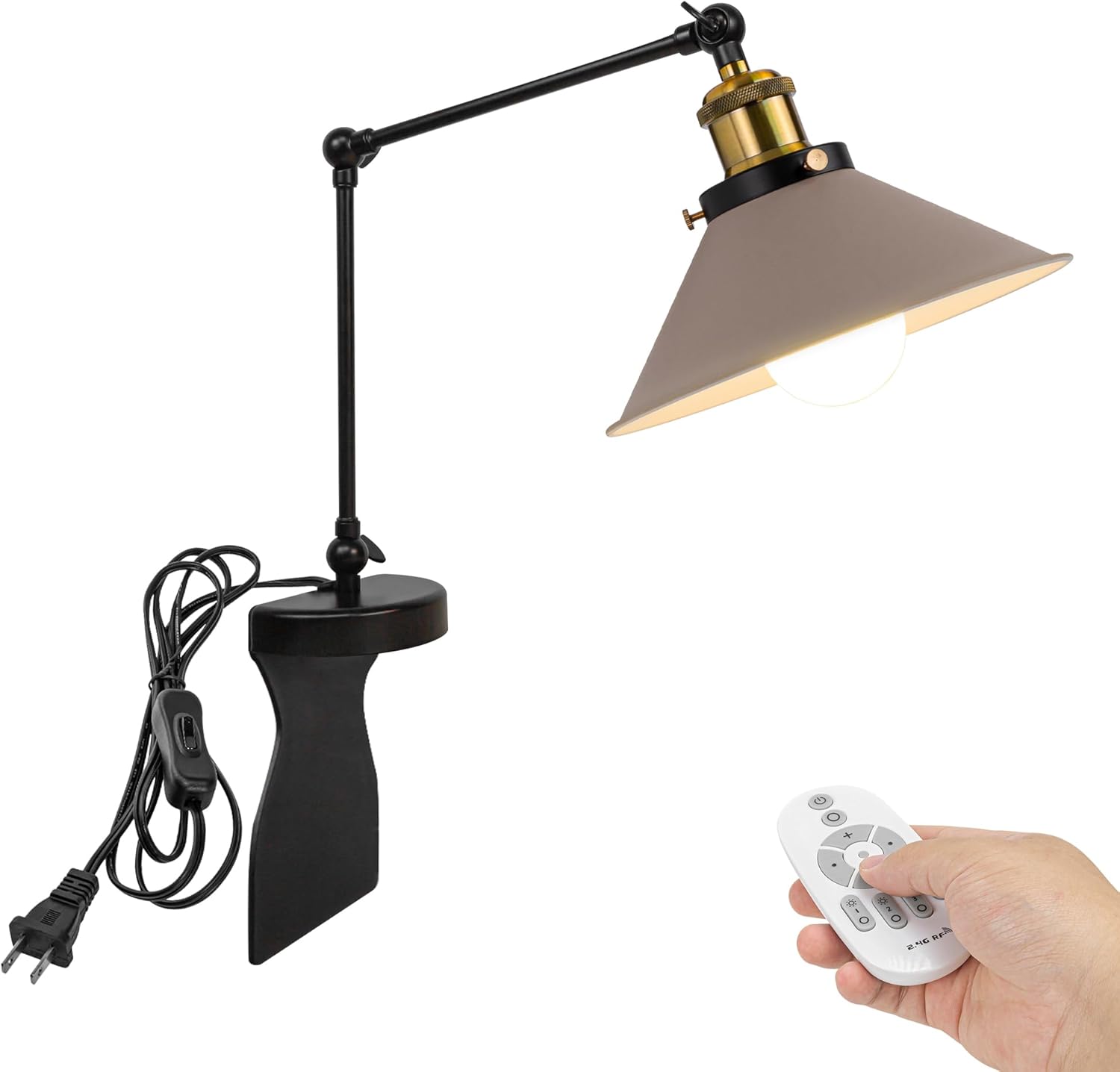 Kiven Headboard Reading Light, Dimmable LED Book Reading Lamp, Modern Nightstand Lamp with Adjustable Swing Arm, 8.2ft Cord, Remote Control for Reading Bedside Side Table Desk, Khaki