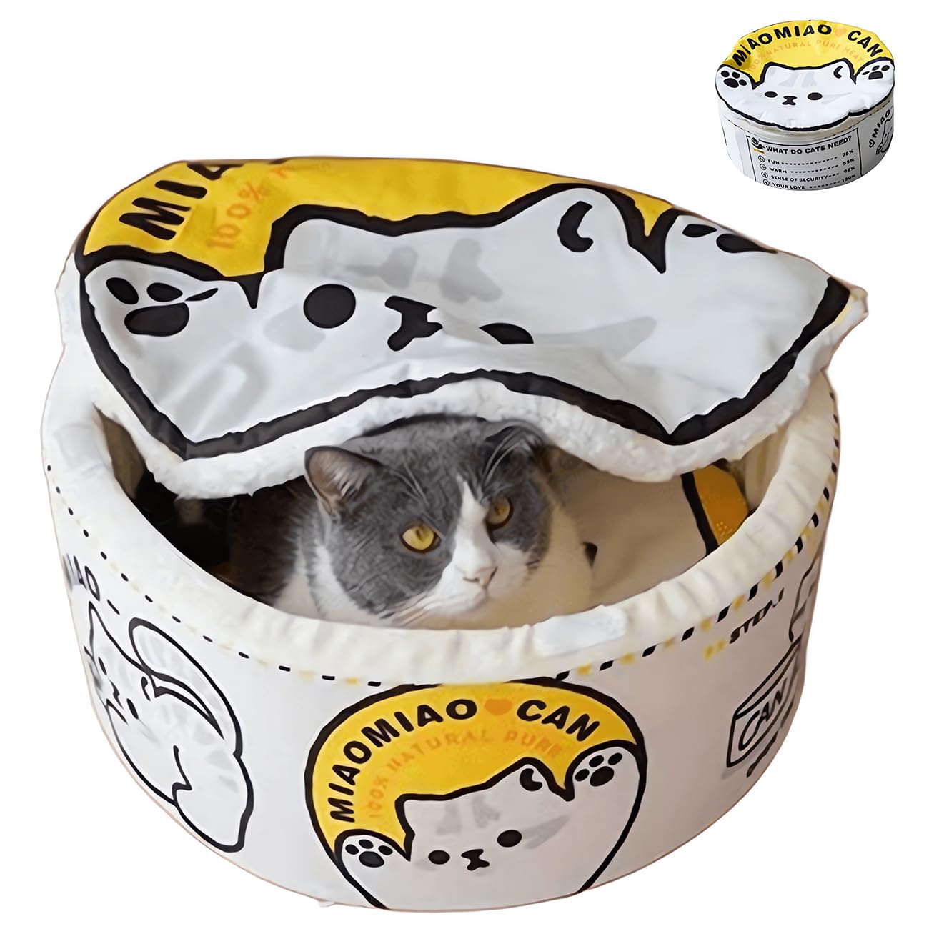 ZHUIYIWIN Cat Beds for Indoor with Anti-Slip Bottom, Cat Cave Bed, Hideaway Warm Comfortable, Kitty Caves & Houses for Multi Small Pet Large Kitty, Puppies, Rabbits (Yellow, S)