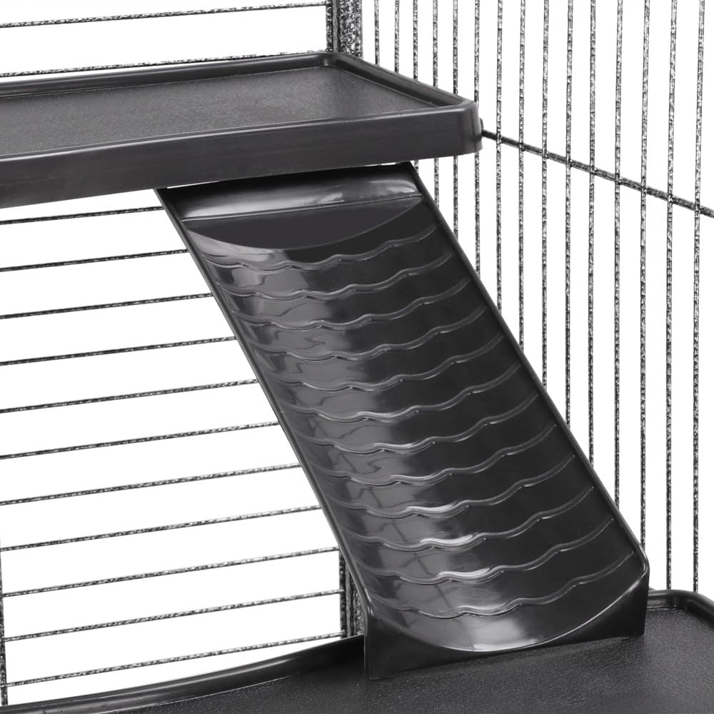 Yaheetech Gabbia per Coniglio Nano da Interno Esterno a 5 Ripiani Animali Domestici Grande in Metallo con 4 Rotelle Orientabili 64 x 43 x 131 cm Nera