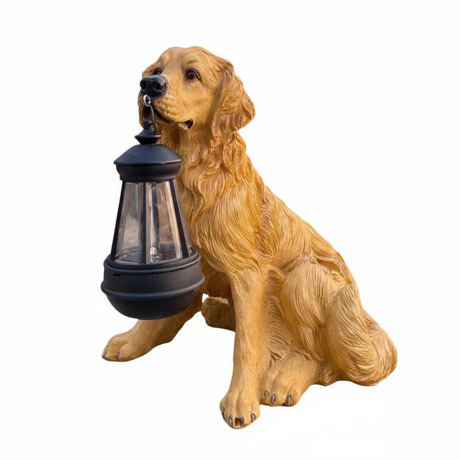 Figura de Perro con Farol Solar Adorno de Perro con Luz Solar Decoración Nocturna Figura Cachorro Farol para Jardín, Golden Retriever