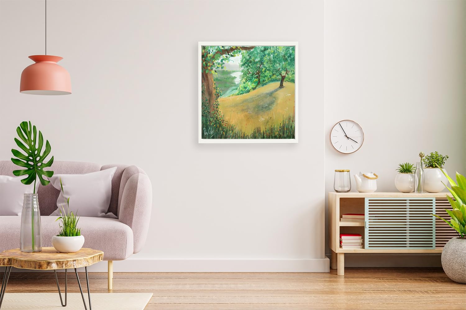 VERRE ART Printed Framed Canvas Painting for Home Decor Office Wall Studio Wall Living Room Decoration (14x14inch White Floater) - Napa Hillside