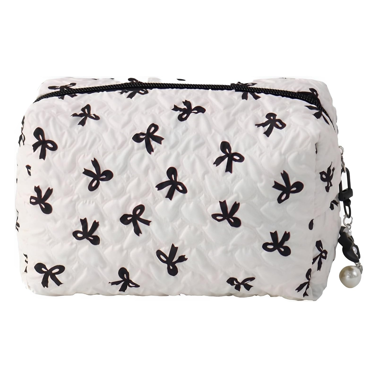 YSUY Small Makeup Bag for Handbag Cute Coquette Make Up Bag, Mini Quilted Cosmetic Pouch, Black Handbag Organizer