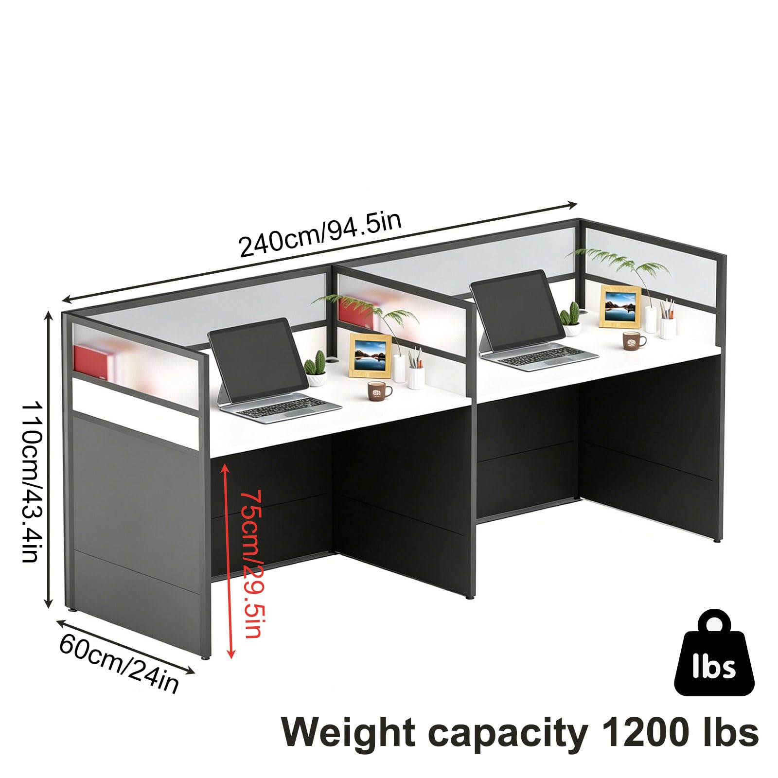 Postazione Ufficio, Scrivania per Cubicolo, Workstation con Pannelli Privacy e Passacavi, Scrivania Operativa per Startup, Spazi Commerciali e Call Center,2~Person~S