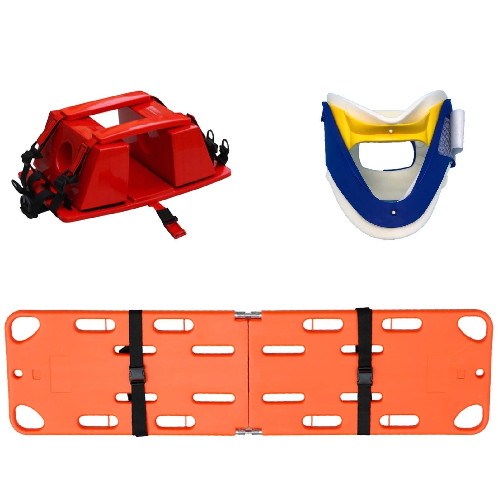 QICBYING Gurney Folding Rescue Stretcher Backboard With Cervical Collar & Head Immobilizer, Essential Water Safety Equipment For Lifeguards And Firefighters