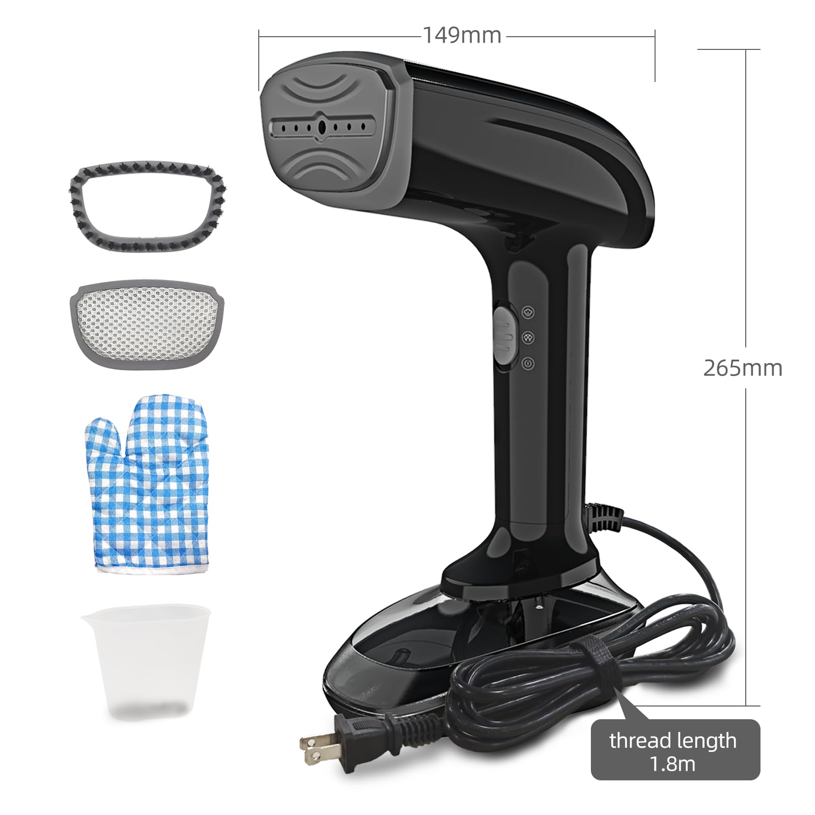 Handheld Garment and Fabric Steamer 1800 Watts, 20-Second Fast Heat-Up Ceramic Plate Steam Nozzle, 2 in 1 Fabric Wrinkle Remover and Clothing Iron,Lint Brush,US 120V Only,Black
