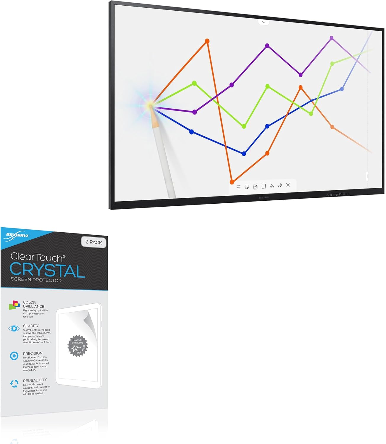 BoxWave Screen Protector Compatible with Displays2Go SH075LW (75 in) - ClearTouch Crystal (2-Pack), HD Film Skin - Shields from Scratches