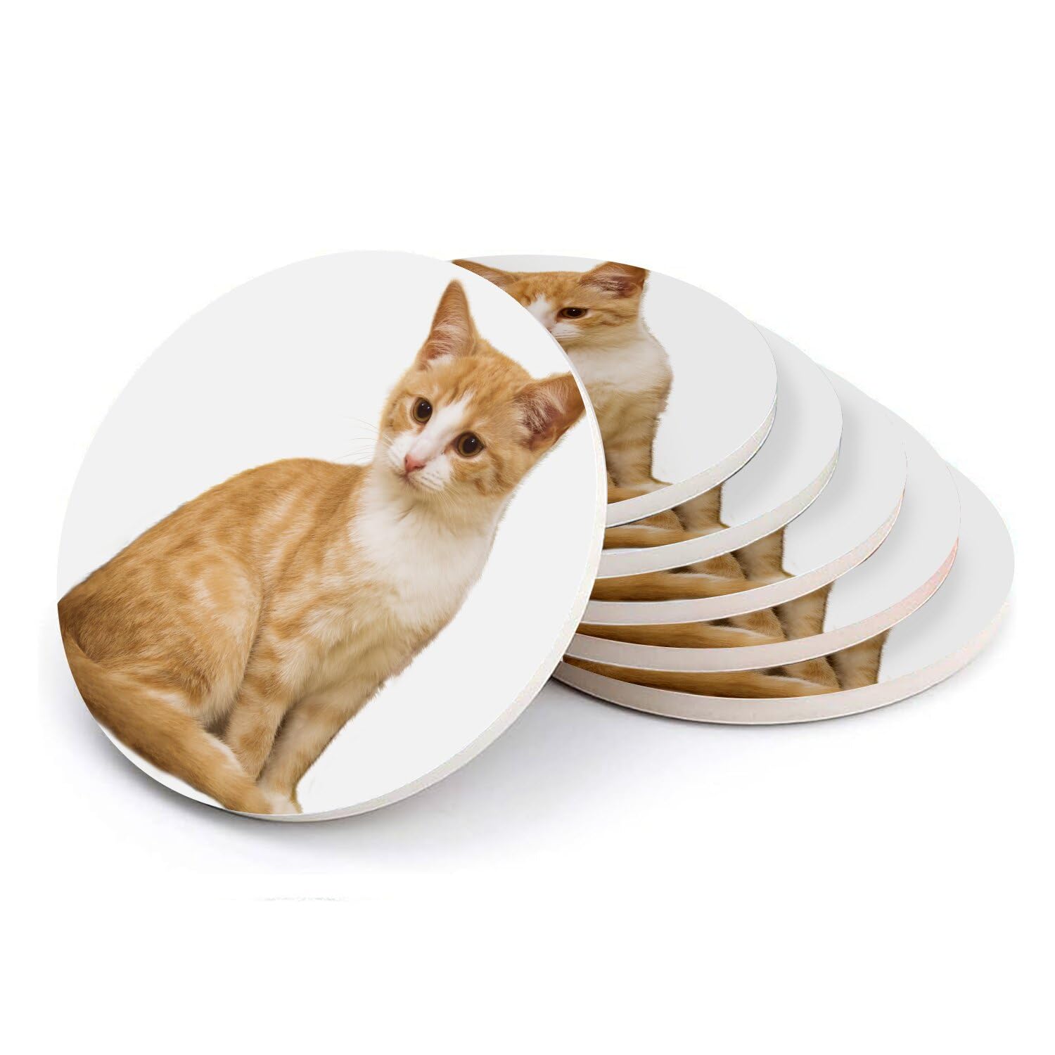 Sous verre ronds en céramique motif chat idée cadeau idéal lot de 6
