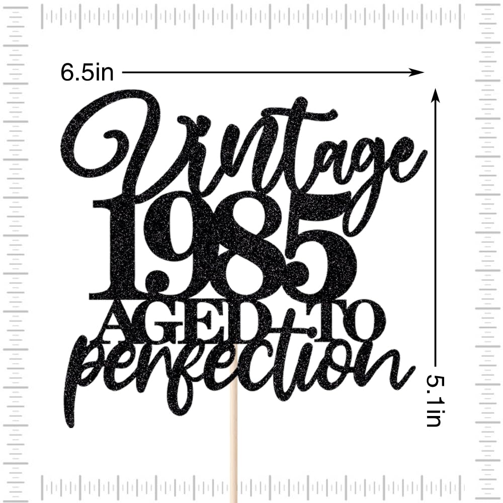 Tortenaufsatz „Aged To Perfection“ Für 40. Geburtstag – Schwarzer Glitzer, Vintage 1985 Design – Fertig Montiert