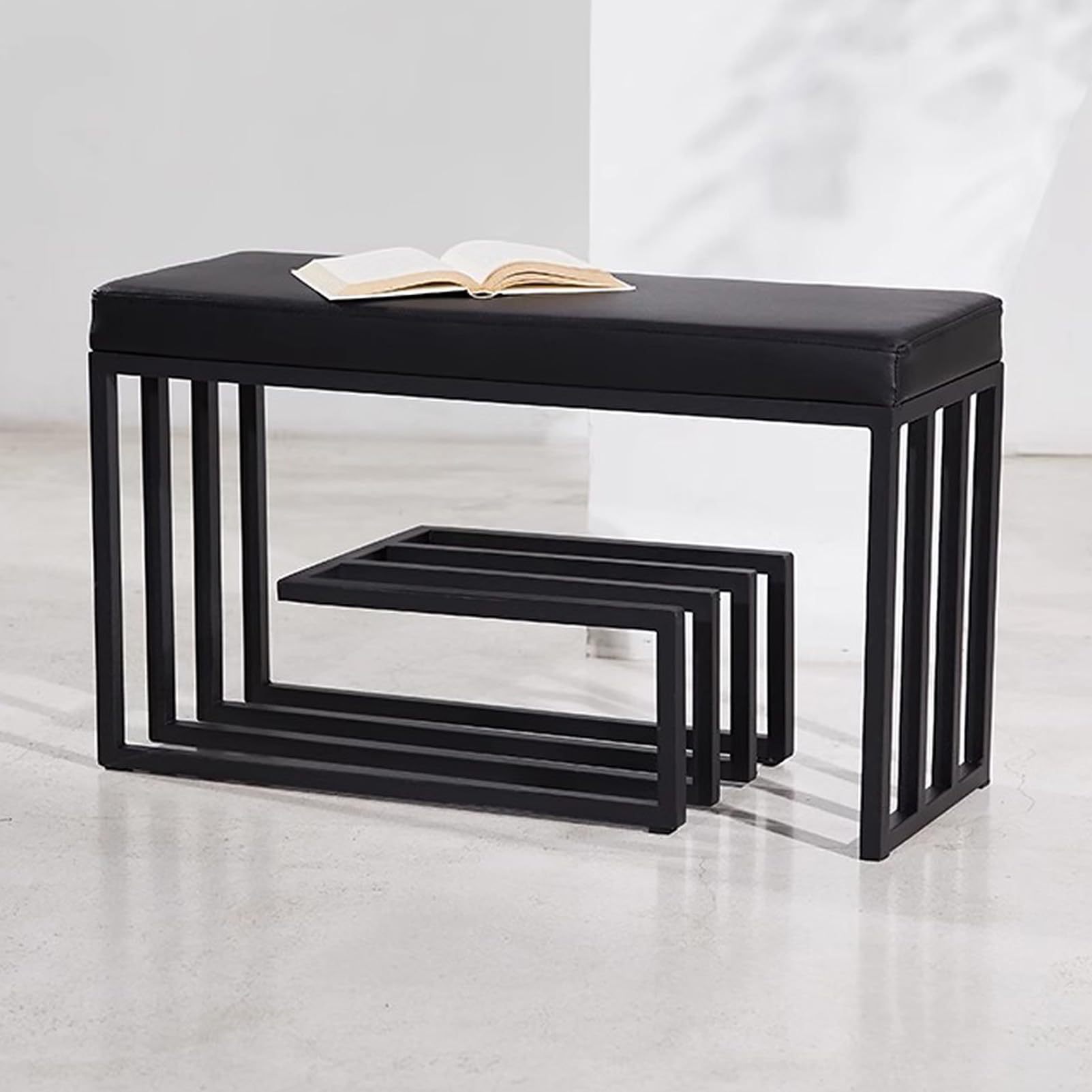 Banc à chaussures entrée contre le désordre avec meuble de rangement noir 2 niveaux